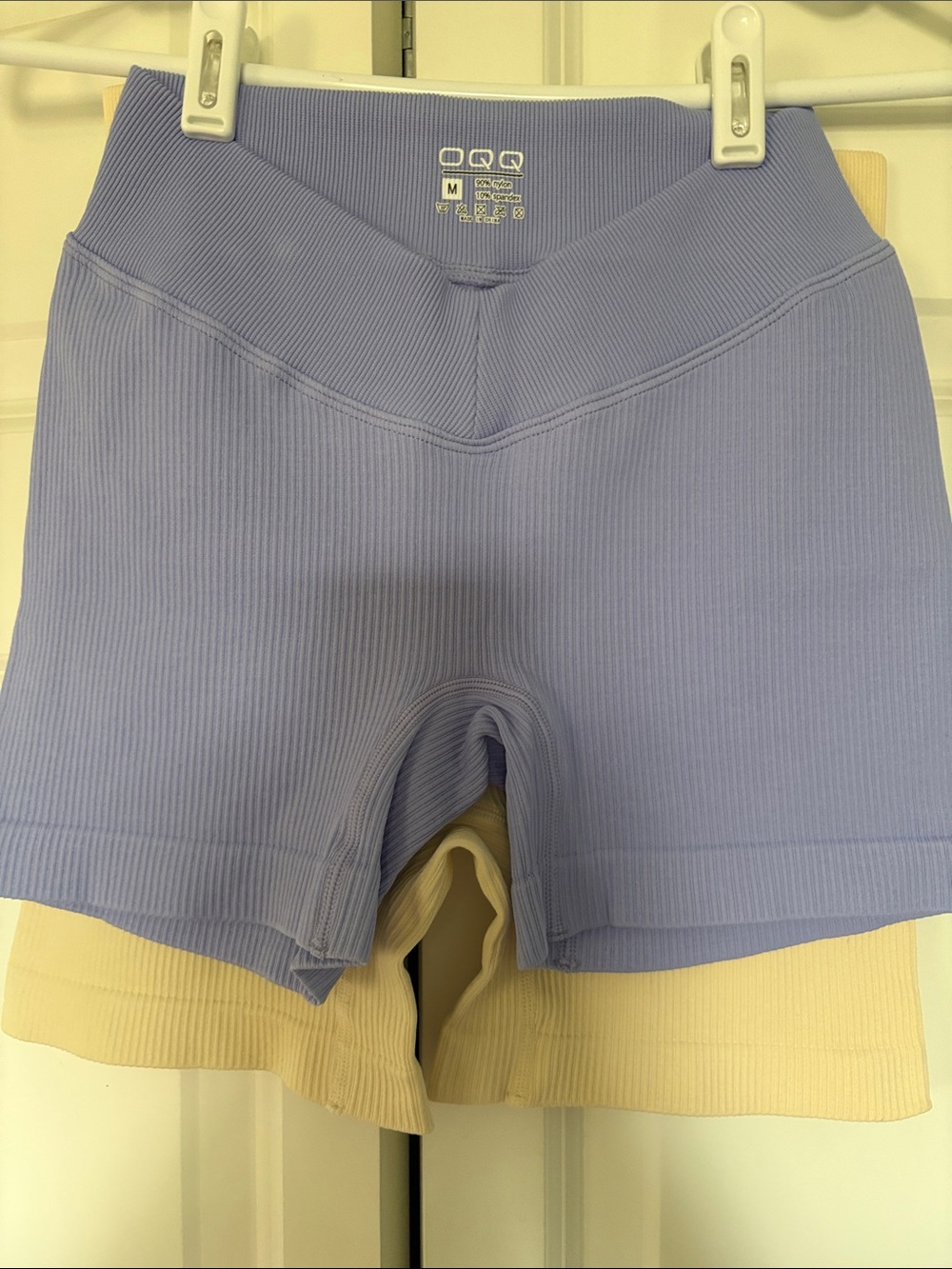 High-Rise Ribbed Bike Shorts in Lavender and Cream set of 2